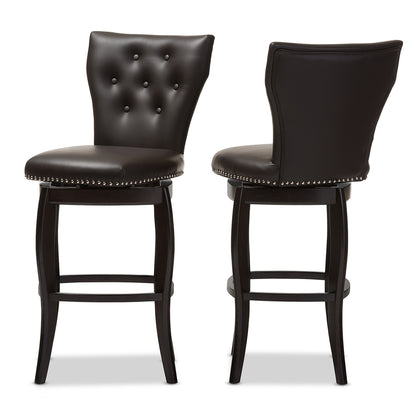 Baxton Studio - Leonice Set of 2 Bar Stools in Dark Brown - BBT5222-Brown view 3