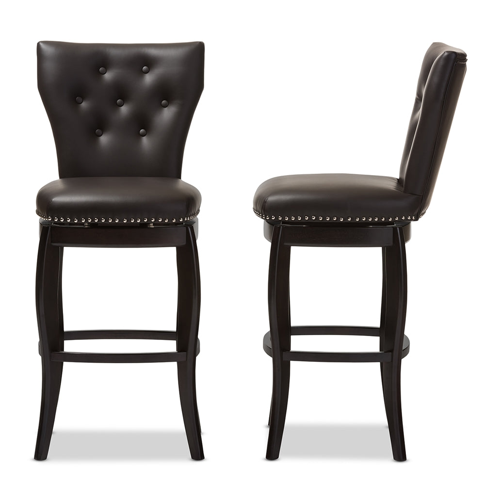 Baxton Studio - Leonice Set of 2 Bar Stools in Dark Brown - BBT5222-Brown view 4
