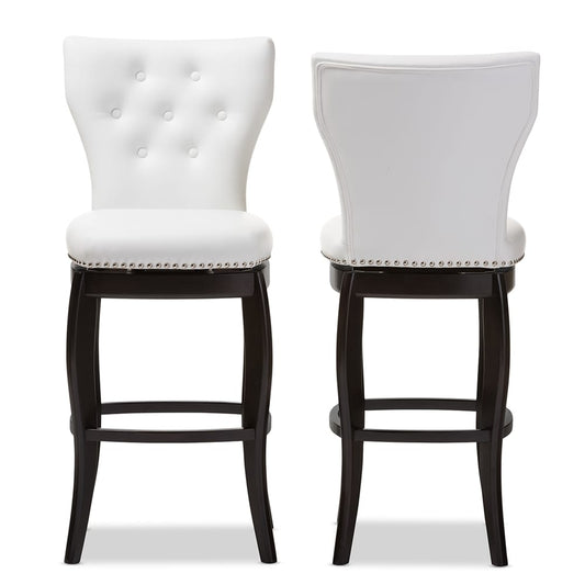 Baxton Studio - Leonice Set of 2 Bar Stools in White - BBT5222-White view 2