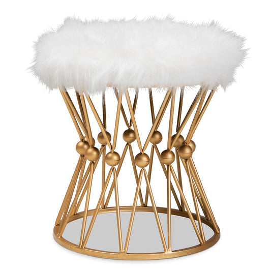Baxton Studio - Leonie Ottoman in White/Gold - FJ5A-025-White/Gold-Otto view 1