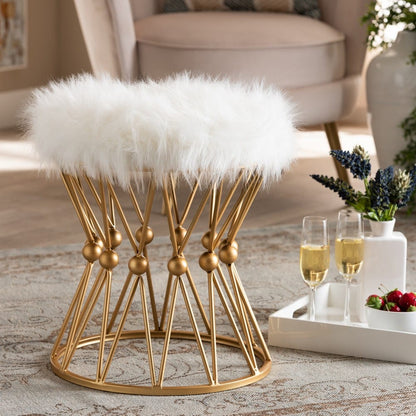 Baxton Studio - Leonie Ottoman in White/Gold - FJ5A-025-White/Gold-Otto view 4