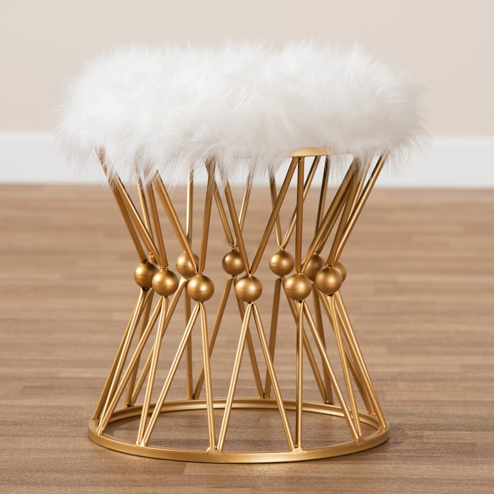 Baxton Studio - Leonie Ottoman in White/Gold - FJ5A-025-White/Gold-Otto view 5