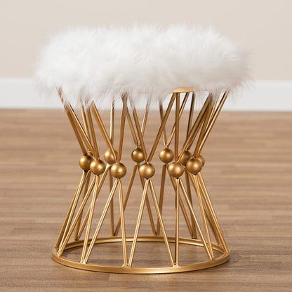 Baxton Studio - Leonie Ottoman in White/Gold - FJ5A-025-White/Gold-Otto view 5