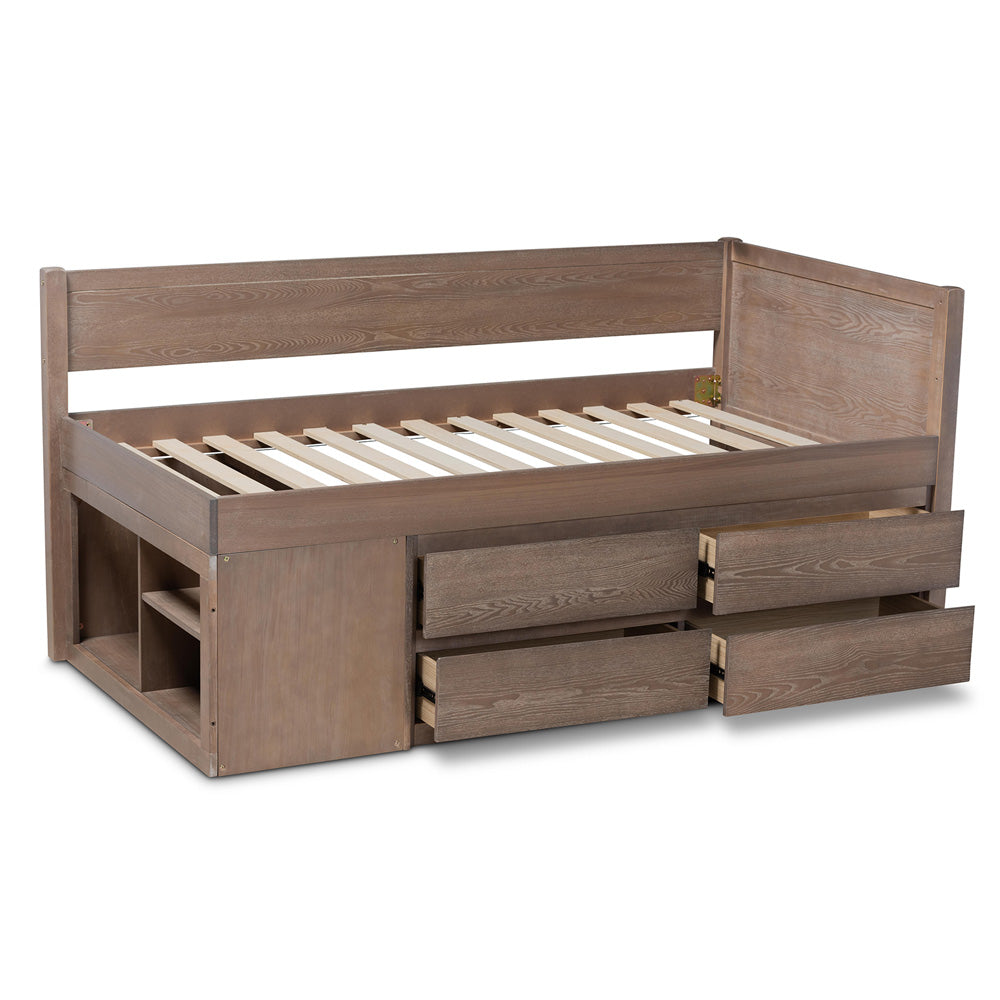 Baxton Studio - Levon Twin Size Bed in Antique Oak - MG0042-Antique Oak-Twin view 5