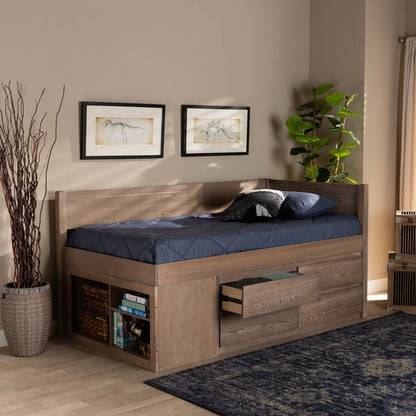 Baxton Studio - Levon Twin Size Bed in Antique Oak - MG0042-Antique Oak-Twin view 9