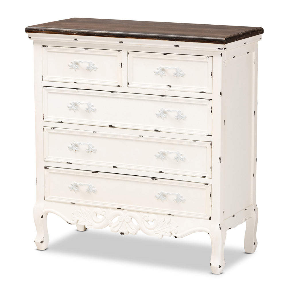 Baxton Studio - Levron Storage Cabinet in Walnut Brown/Antique White - JY20B089-Antique White-5DW-Cabinet view 1