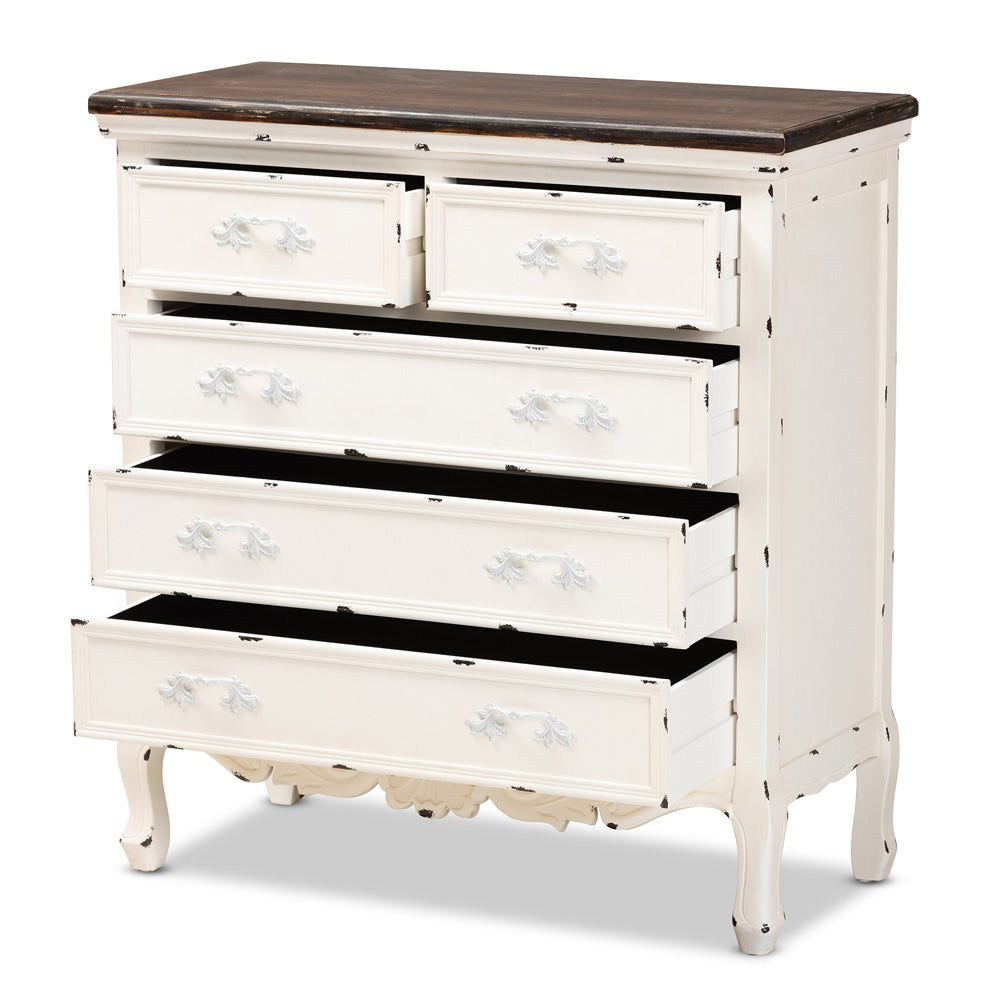 Baxton Studio - Levron Storage Cabinet in Walnut Brown/Antique White - JY20B089-Antique White-5DW-Cabinet view 2