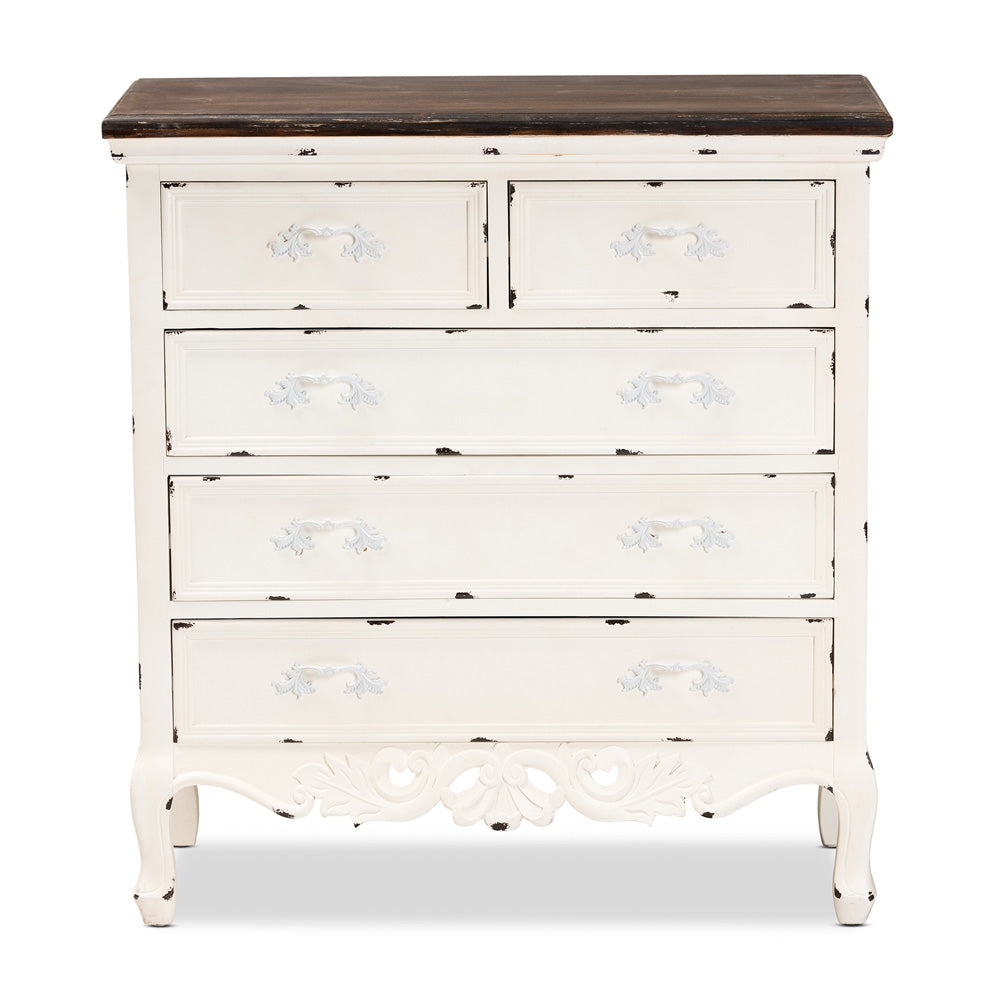 Baxton Studio - Levron Storage Cabinet in Walnut Brown/Antique White - JY20B089-Antique White-5DW-Cabinet view 3