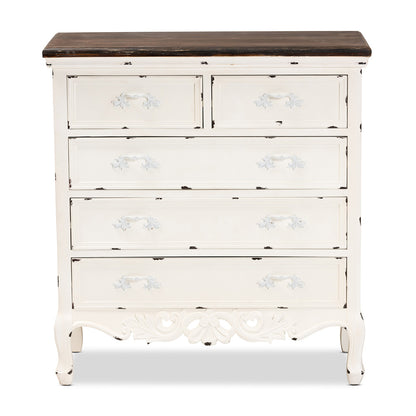 Baxton Studio - Levron Storage Cabinet in Walnut Brown/Antique White - JY20B089-Antique White-5DW-Cabinet view 3