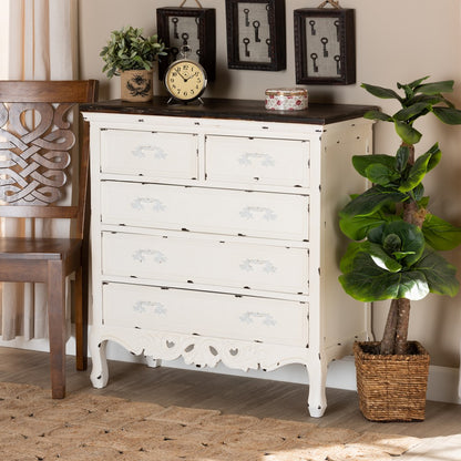 Baxton Studio - Levron Storage Cabinet in Walnut Brown/Antique White - JY20B089-Antique White-5DW-Cabinet view 9