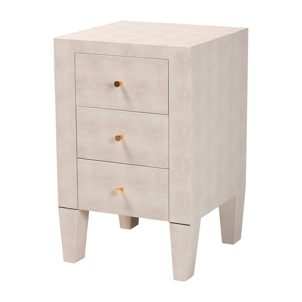 Baxton Studio - Leyna End Table in Beige/Brass - JY24A039-Beige Faux Shagreen-ET view 1