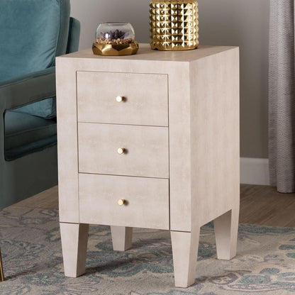 Baxton Studio - Leyna End Table in Beige/Brass - JY24A039-Beige Faux Shagreen-ET view 9