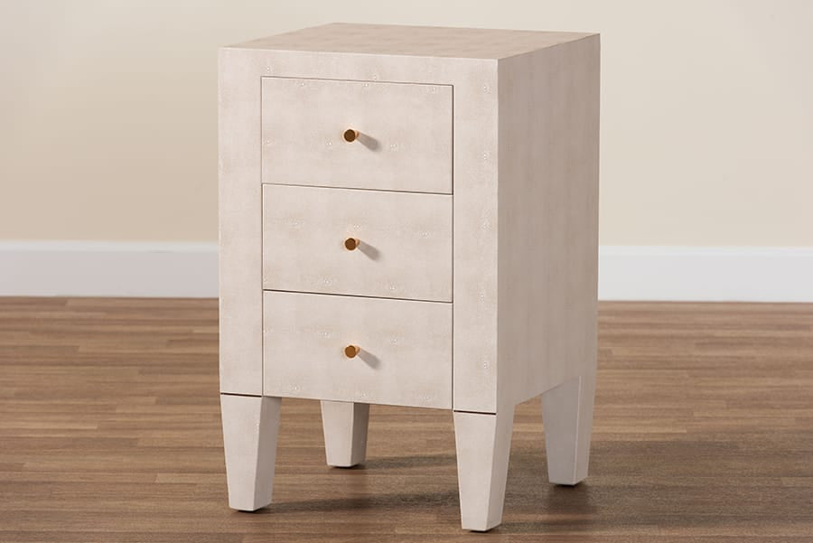 Baxton Studio - Leyna End Table in Beige/Brass - JY24A039-Beige Faux Shagreen-ET view 10
