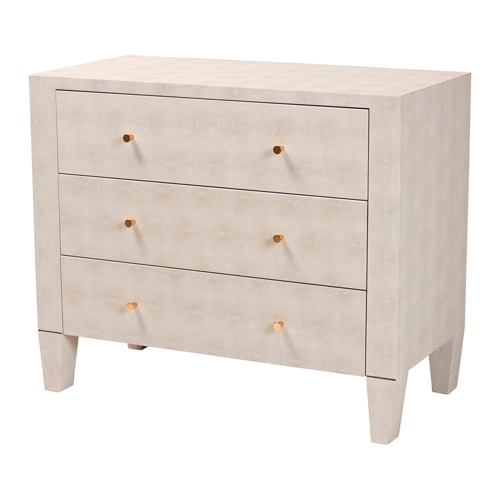 Baxton Studio - Leyna Storage Cabinet in Beige/Brass - JY24A040-Beige Faux Shagreen-Cabinet view 1