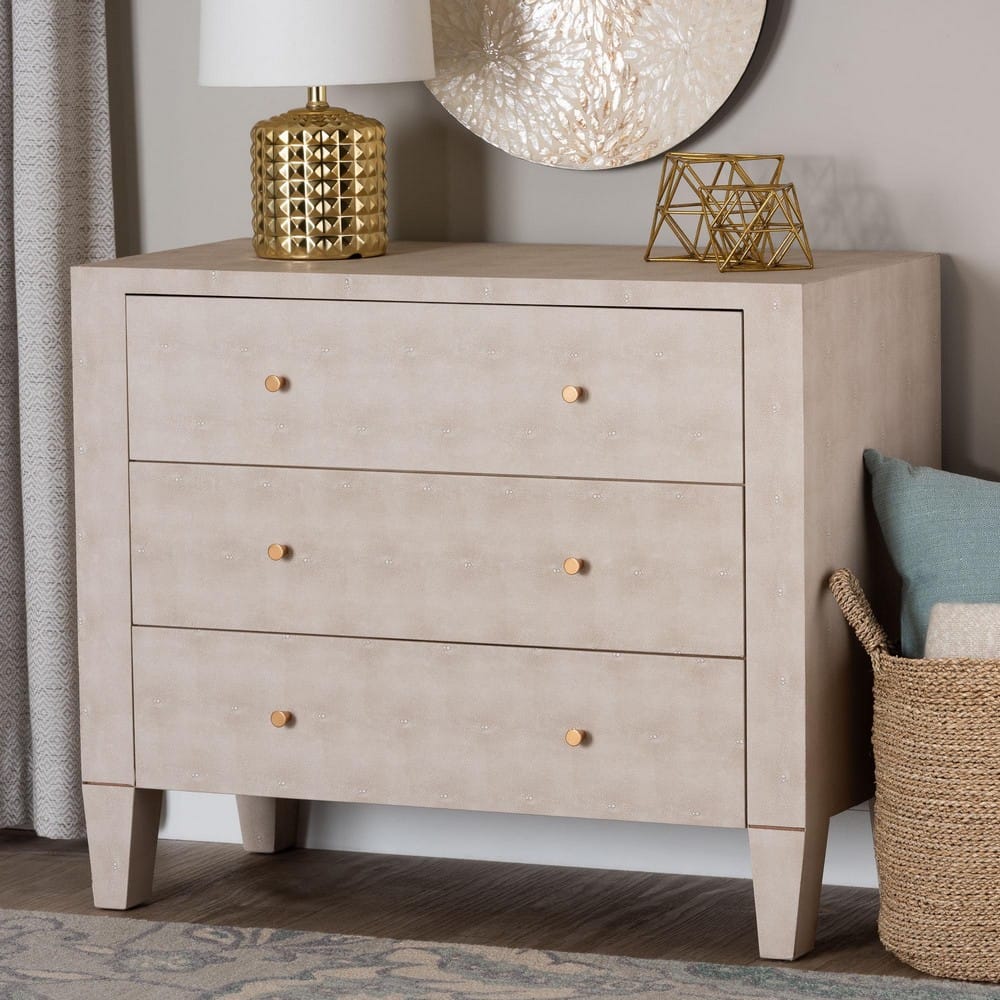 Baxton Studio - Leyna Storage Cabinet in Beige/Brass - JY24A040-Beige Faux Shagreen-Cabinet view 9