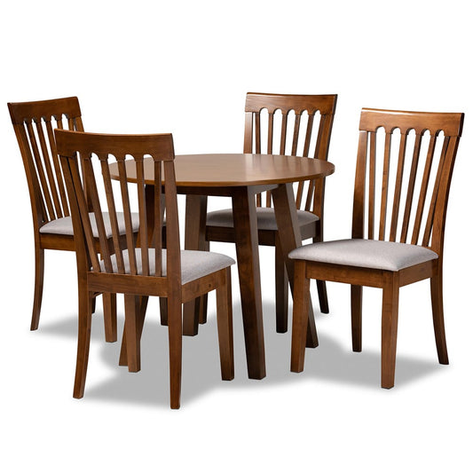Baxton Studio - Lida Dining Set in Grey/walnut brown - Lida-Grey/Walnut-5PC Dining Set view 1