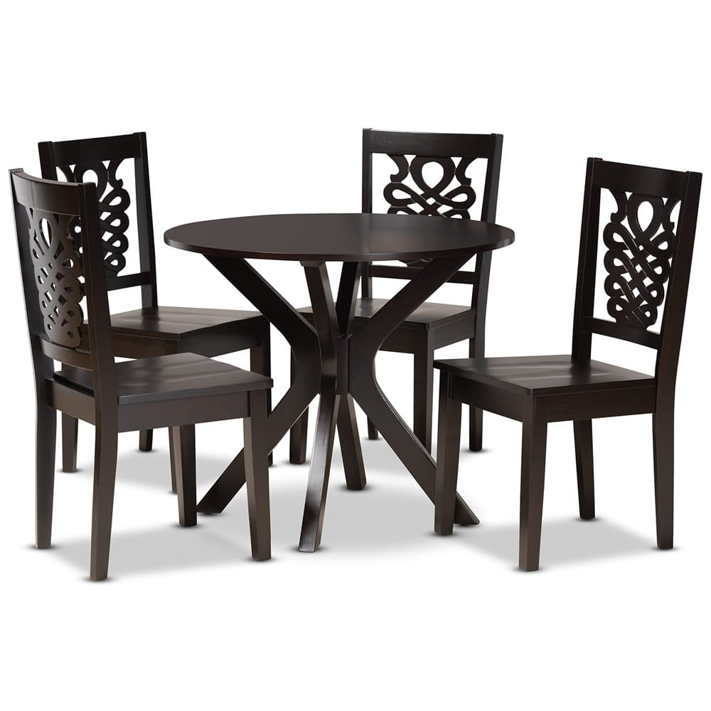 Baxton Studio - Liese Dining Set in Dark Brown - Liese-Dark Brown-5PC Dining Set view 1