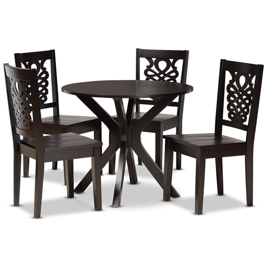 Baxton Studio - Liese Dining Set in Dark Brown - Liese-Dark Brown-5PC Dining Set view 1