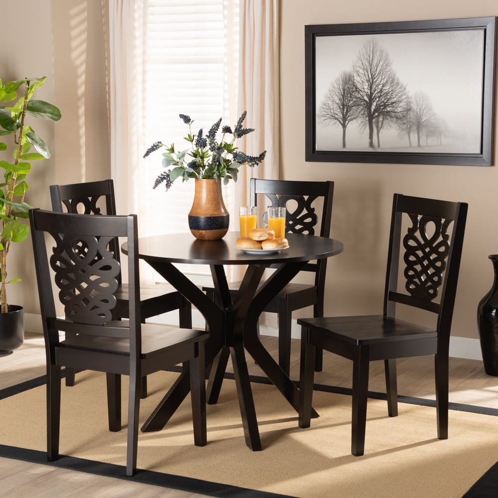 Baxton Studio - Liese Dining Set in Dark Brown - Liese-Dark Brown-5PC Dining Set view 7