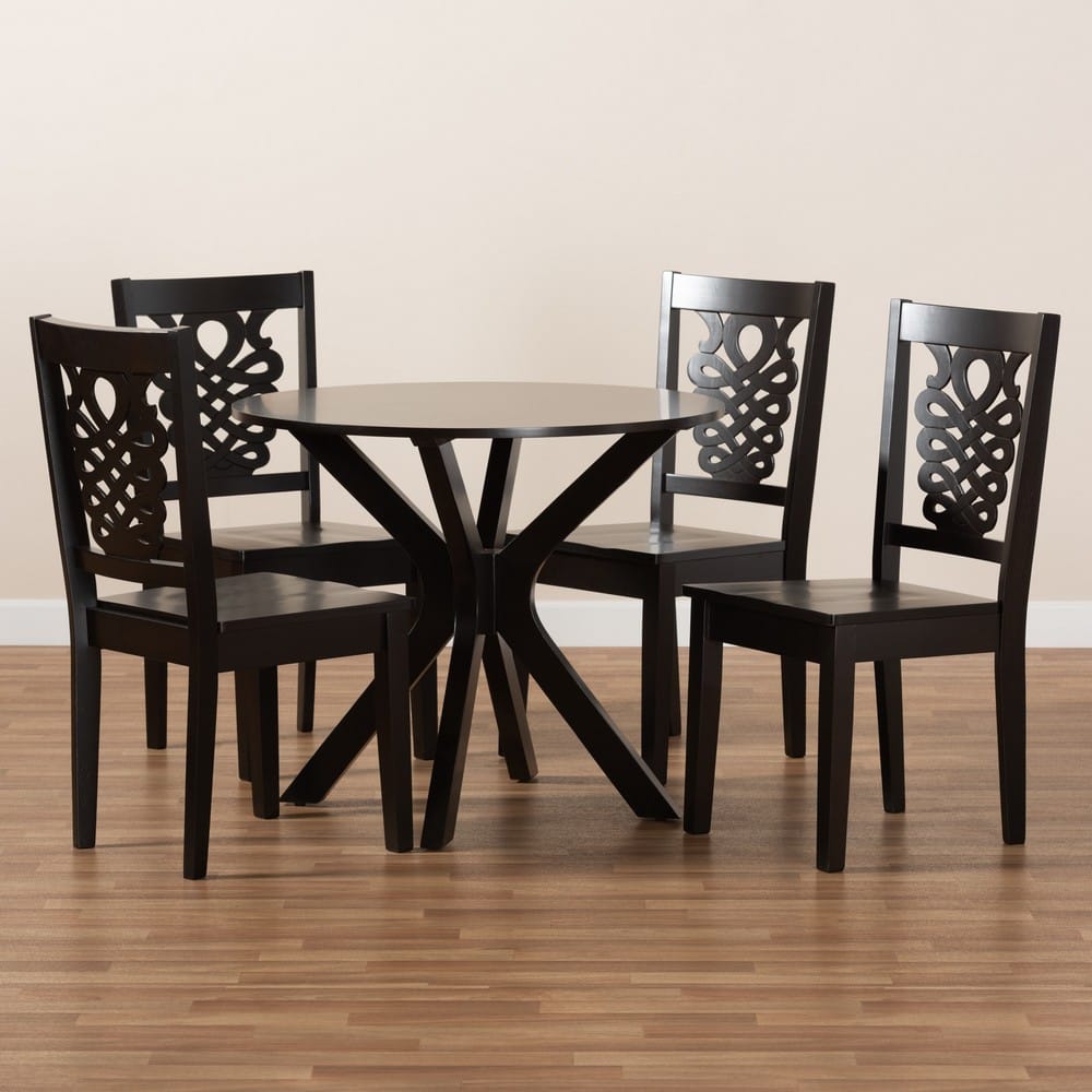 Baxton Studio - Liese Dining Set in Dark Brown - Liese-Dark Brown-5PC Dining Set view 8