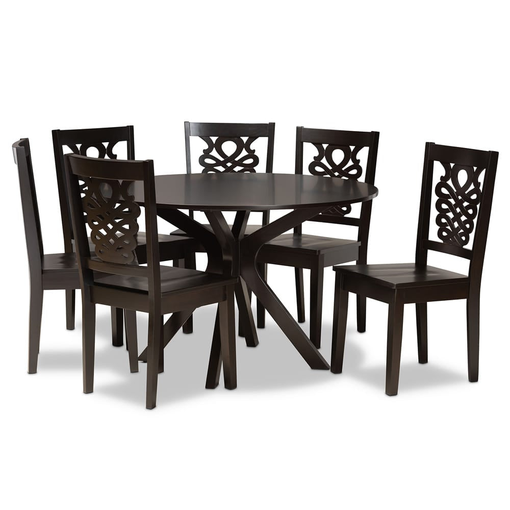 Baxton Studio - Liese Dining Set in Dark Brown - Liese-Dark Brown-7PC Dining Set view 1