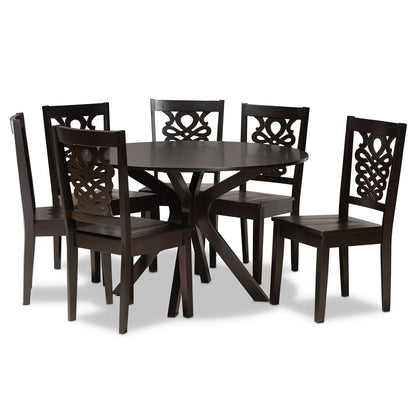 Baxton Studio - Liese Dining Set in Dark Brown - Liese-Dark Brown-7PC Dining Set view 1