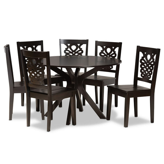 Baxton Studio - Liese Dining Set in Dark Brown - Liese-Dark Brown-7PC Dining Set view 1