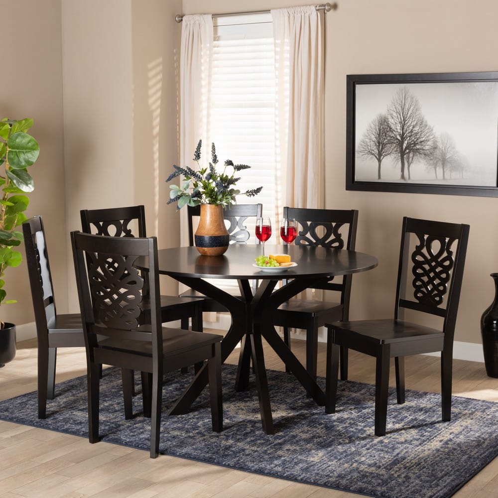 Baxton Studio - Liese Dining Set in Dark Brown - Liese-Dark Brown-7PC Dining Set view 7
