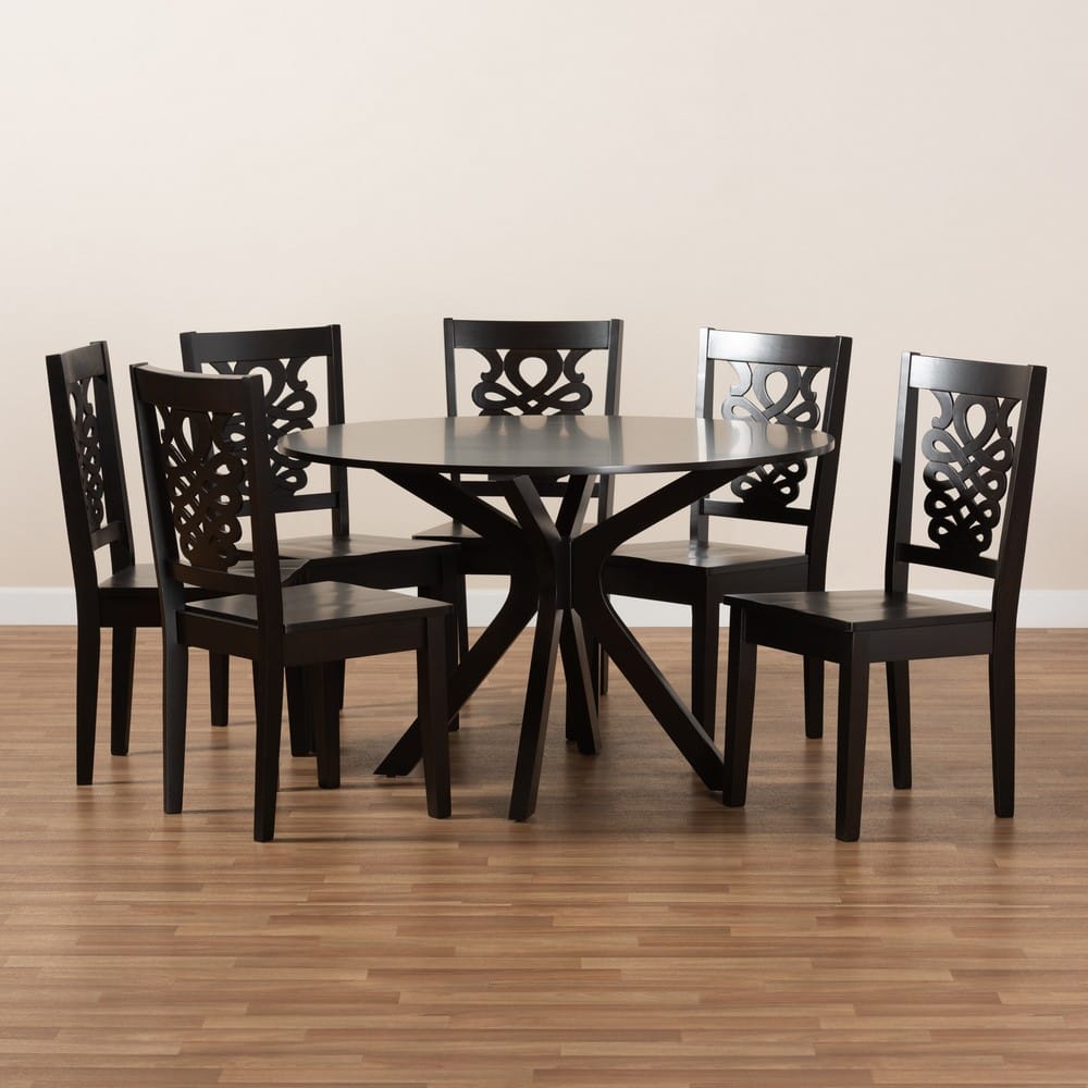 Baxton Studio - Liese Dining Set in Dark Brown - Liese-Dark Brown-7PC Dining Set view 8