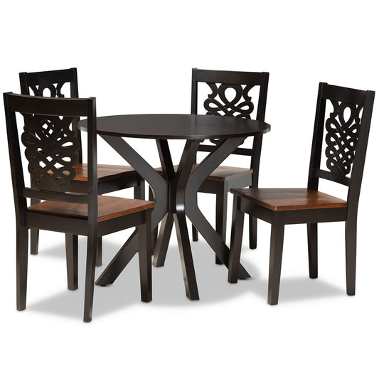 Baxton Studio - Liese Dining Set in Dark Brown/Walnut Brown - Liese-Dark Brown/Walnut-5PC Dining Set view 1