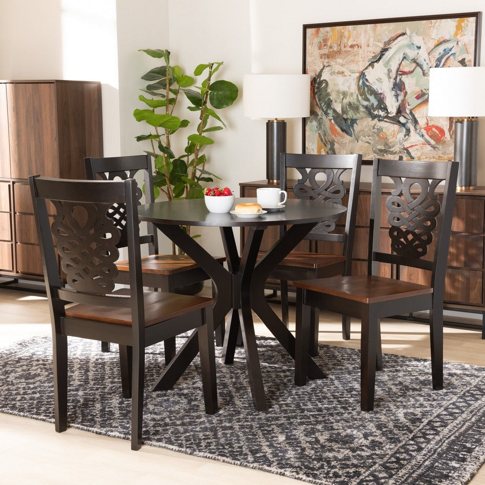 Baxton Studio - Liese Dining Set in Dark Brown/Walnut Brown - Liese-Dark Brown/Walnut-5PC Dining Set view 7