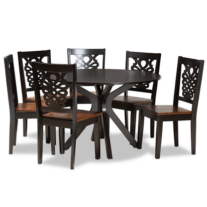 Baxton Studio - Liese Dining Set in Dark Brown/Walnut Brown - Liese-Dark Brown/Walnut-7PC Dining Set view 1