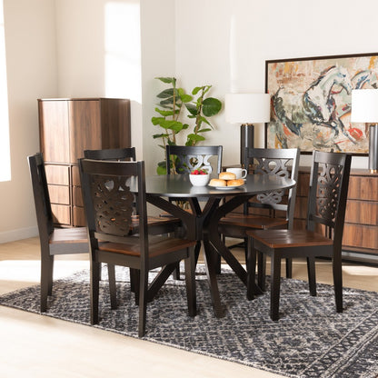 Baxton Studio - Liese Dining Set in Dark Brown/Walnut Brown - Liese-Dark Brown/Walnut-7PC Dining Set view 7