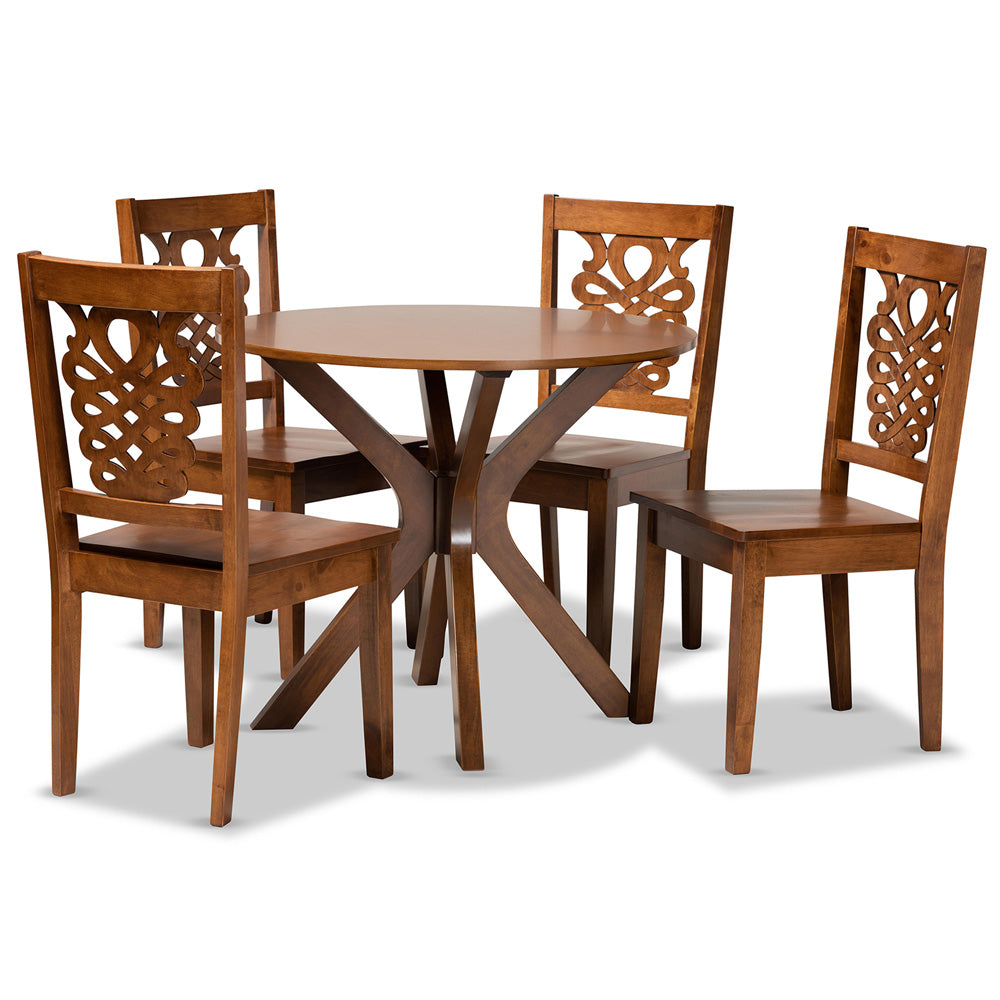Baxton Studio - Liese Dining Set in Walnut Brown - Liese-Walnut-5PC Dining Set view 1