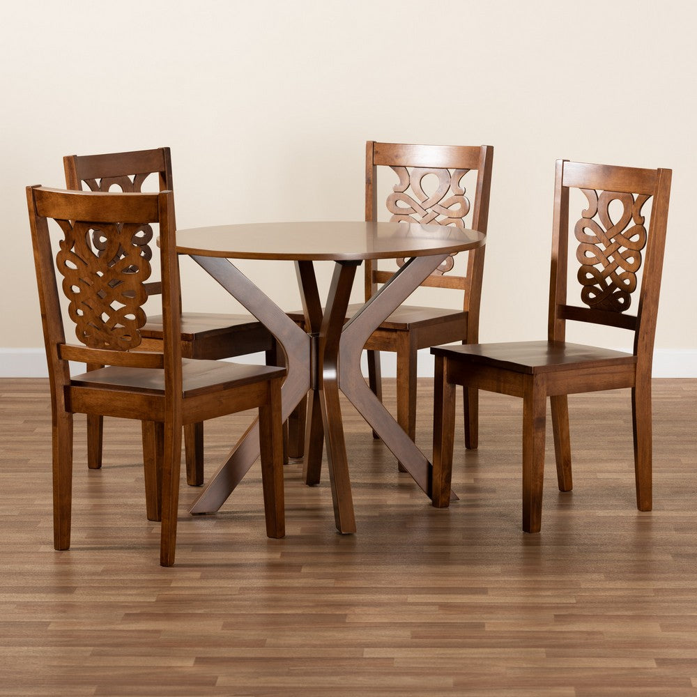 Baxton Studio - Liese Dining Set in Walnut Brown - Liese-Walnut-5PC Dining Set view 8