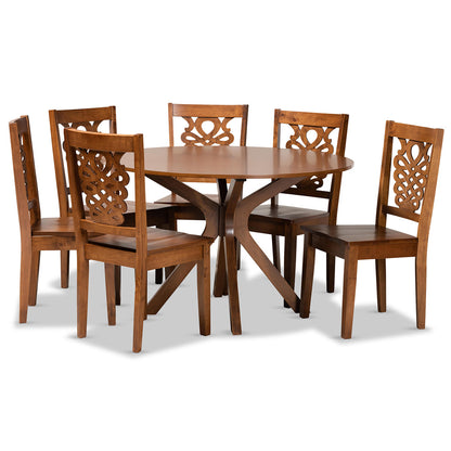 Baxton Studio - Liese Dining Set in Walnut Brown - Liese-Walnut-7PC Dining Set view 1