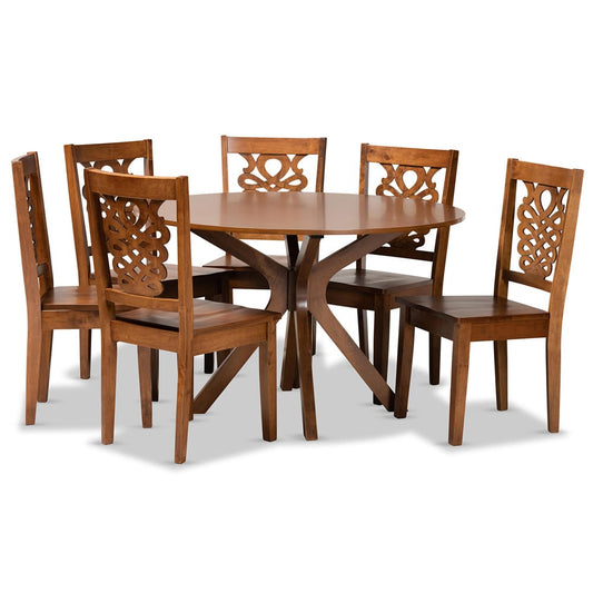 Baxton Studio - Liese Dining Set in Walnut Brown - Liese-Walnut-7PC Dining Set view 1