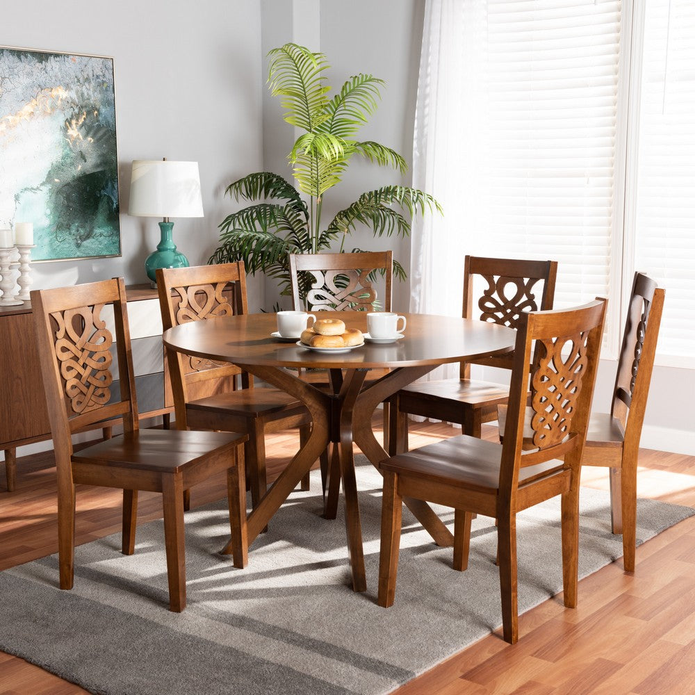 Baxton Studio - Liese Dining Set in Walnut Brown - Liese-Walnut-7PC Dining Set view 7