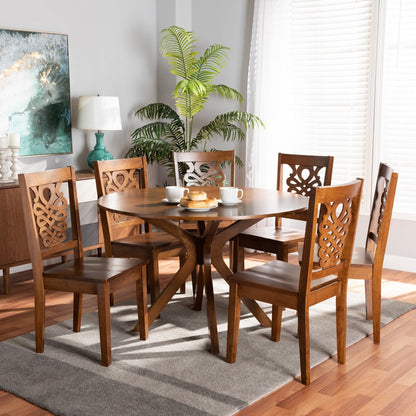 Baxton Studio - Liese Dining Set in Walnut Brown - Liese-Walnut-7PC Dining Set view 7