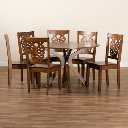 Baxton Studio - Liese Dining Set in Walnut Brown - Liese-Walnut-7PC Dining Set view 8