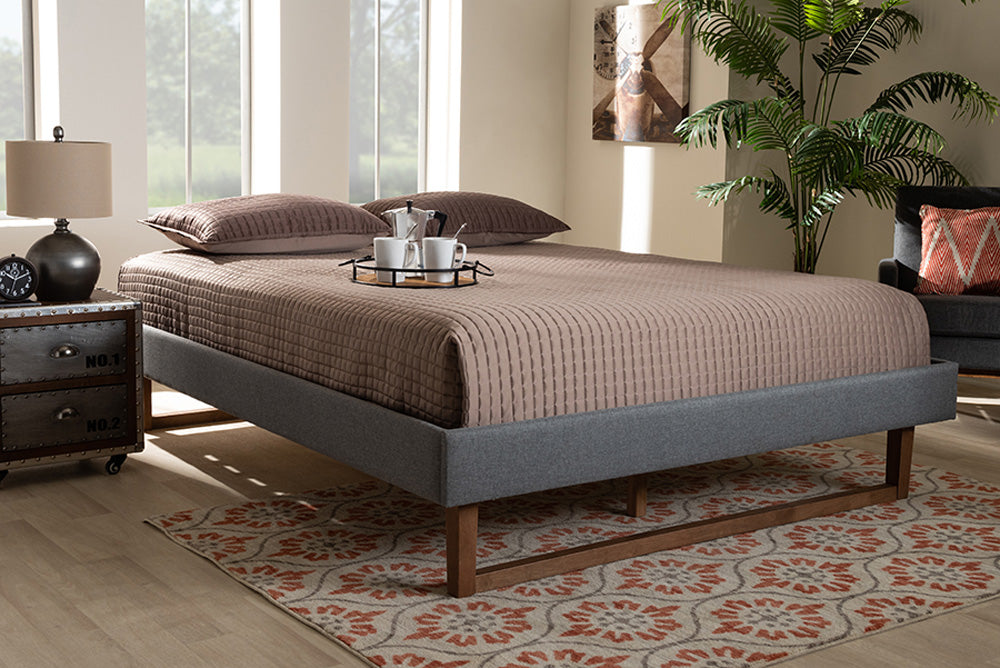 Baxton Studio - Liliya Full Size Bed Frame - MG97043-1-Dark Grey/Ash Walnut-Bed Frame-Full view 5