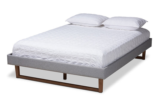 Baxton Studio - Liliya Full Size Bed Frame - MG97043-1-Light Grey/Ash Walnut-Bed Frame-Full view 1