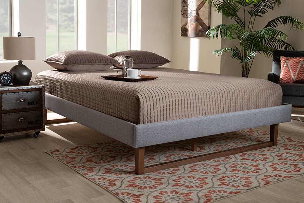 Baxton Studio - Liliya Full Size Bed Frame - MG97043-1-Light Grey/Ash Walnut-Bed Frame-Full view 5