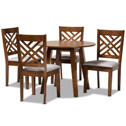 Baxton Studio - Lilly Dining Set in Grey/Walnut - Lilly-Grey/Walnut-5PC Dining Set view 1