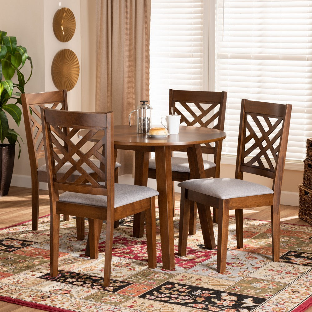 Baxton Studio - Lilly Dining Set in Grey/Walnut - Lilly-Grey/Walnut-5PC Dining Set view 7