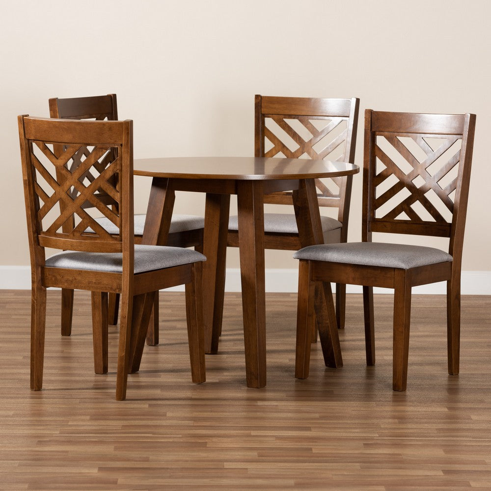 Baxton Studio - Lilly Dining Set in Grey/Walnut - Lilly-Grey/Walnut-5PC Dining Set view 8