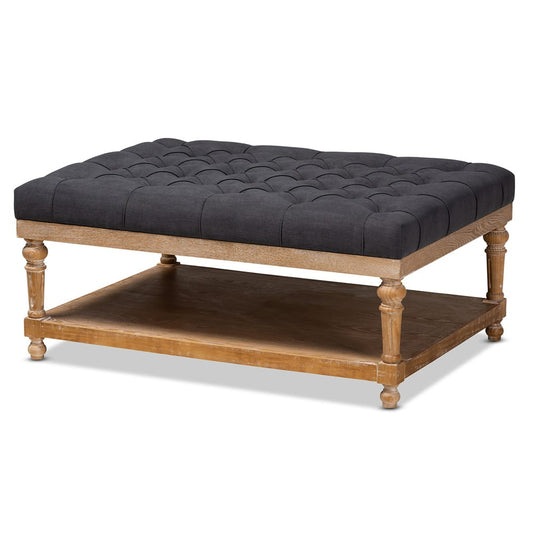 Baxton Studio - Lindsey Ottoman in Charcoal/Greywashed - JY-0002-Charcoal/Greywashed-Otto view 1