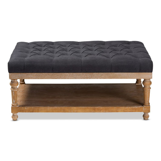 Baxton Studio - Lindsey Ottoman in Charcoal/Greywashed - JY-0002-Charcoal/Greywashed-Otto view 2