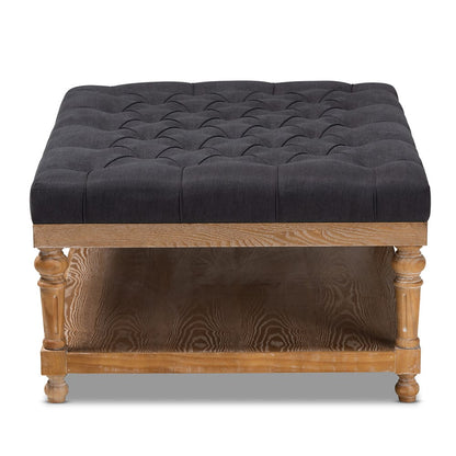 Baxton Studio - Lindsey Ottoman in Charcoal/Greywashed - JY-0002-Charcoal/Greywashed-Otto view 3