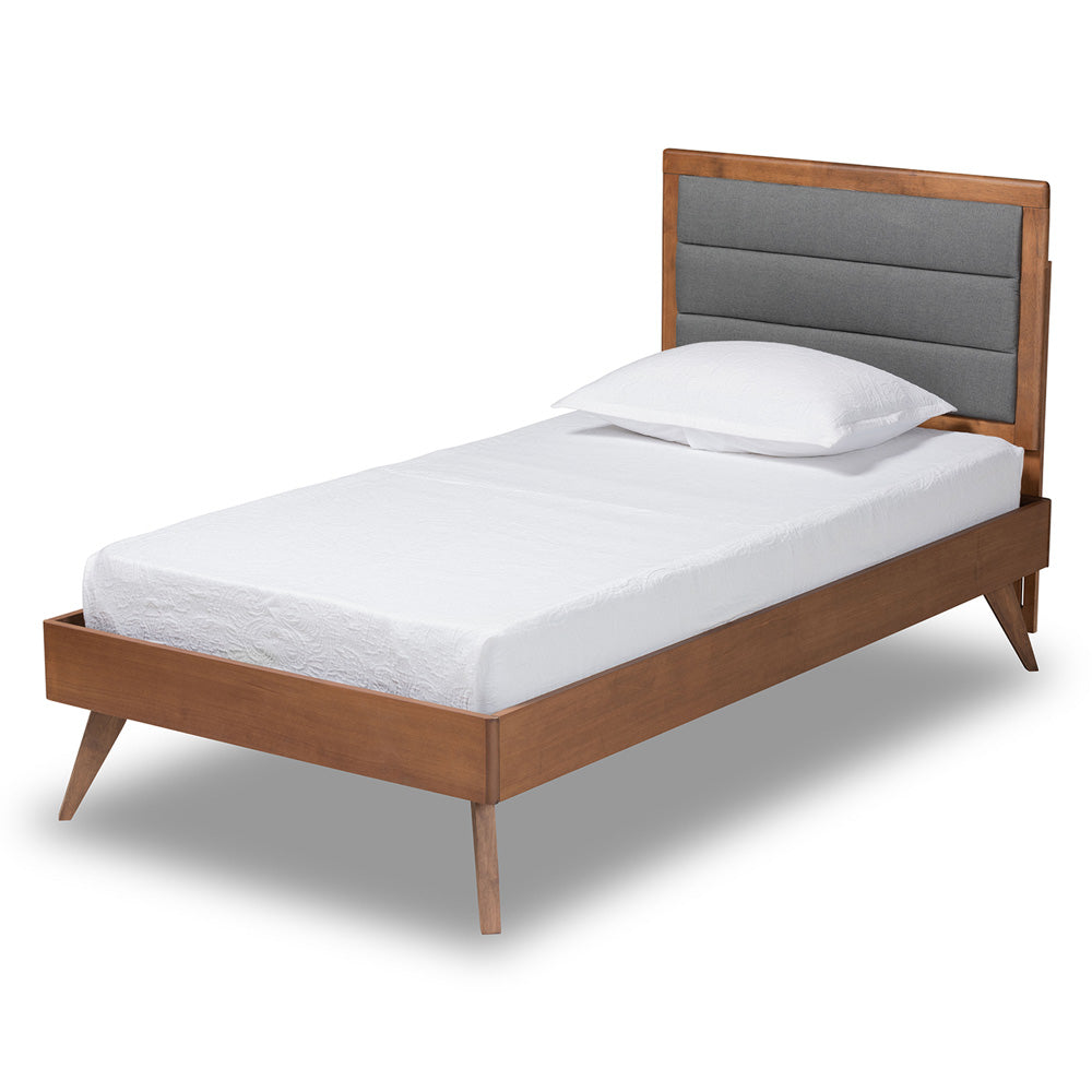 Baxton Studio - Linn Twin Size Bed in Dark Grey/Walnut Brown - Linn-Dark Grey/Walnut-Twin view 1